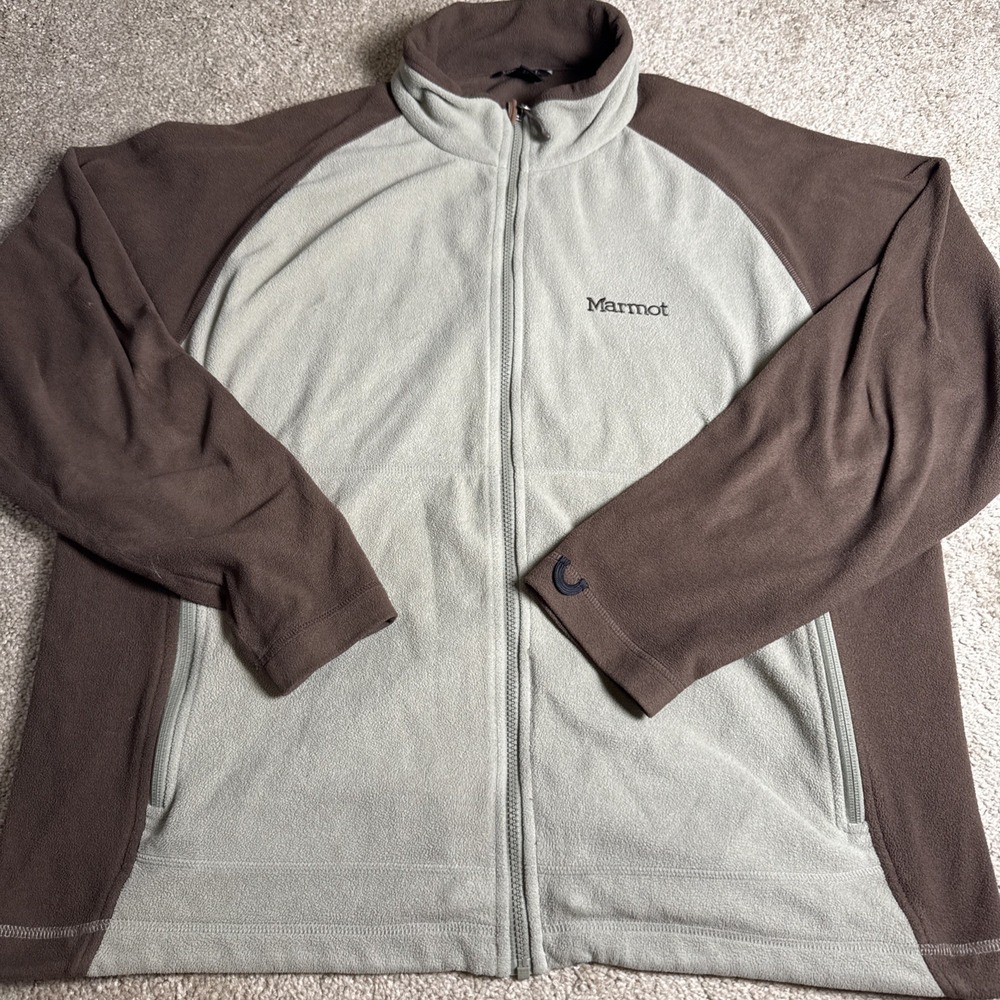 Marmot Full Zip Men's Polartec Fleece Jacket Brown And Tan XXL